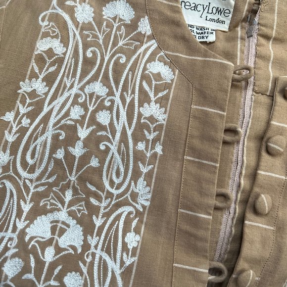 Vintage Embroidered Pleated Midi Dress Button Up Quiet Understated Luxury Preppy - Picture 7 of 9